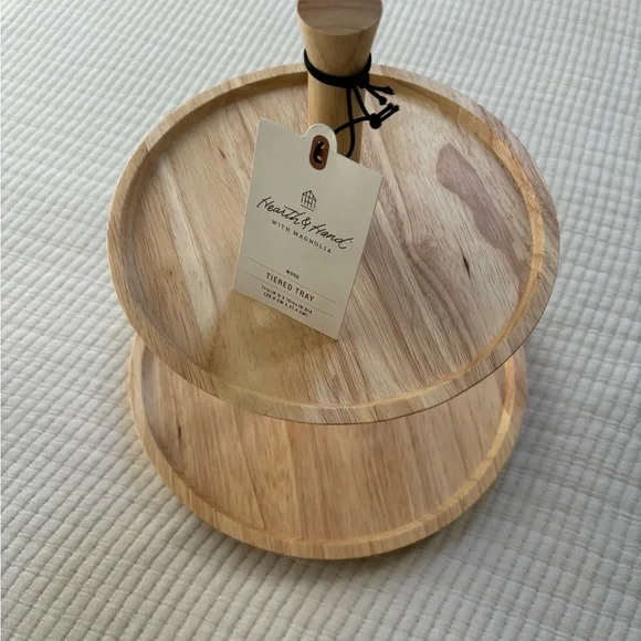Hearth & Hand with Magnolia Two Tiered Wood Serving Tray Round Shape NWT - Picture 3 of 15